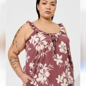 Torrid Ruffle Tie Front Tank Top Womens 1X Plus Floral Pull Over Coastal…